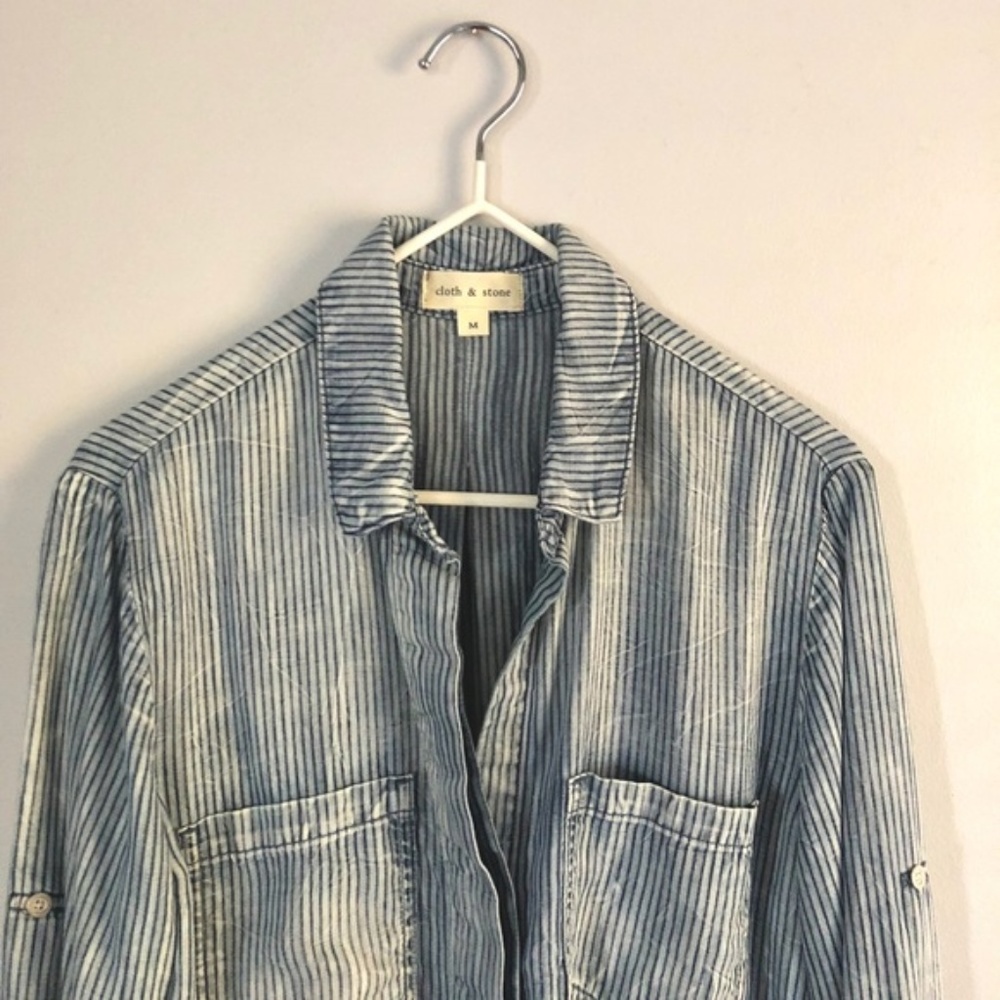 Cloth and Stone Striped Chambray Button-Up Blouse